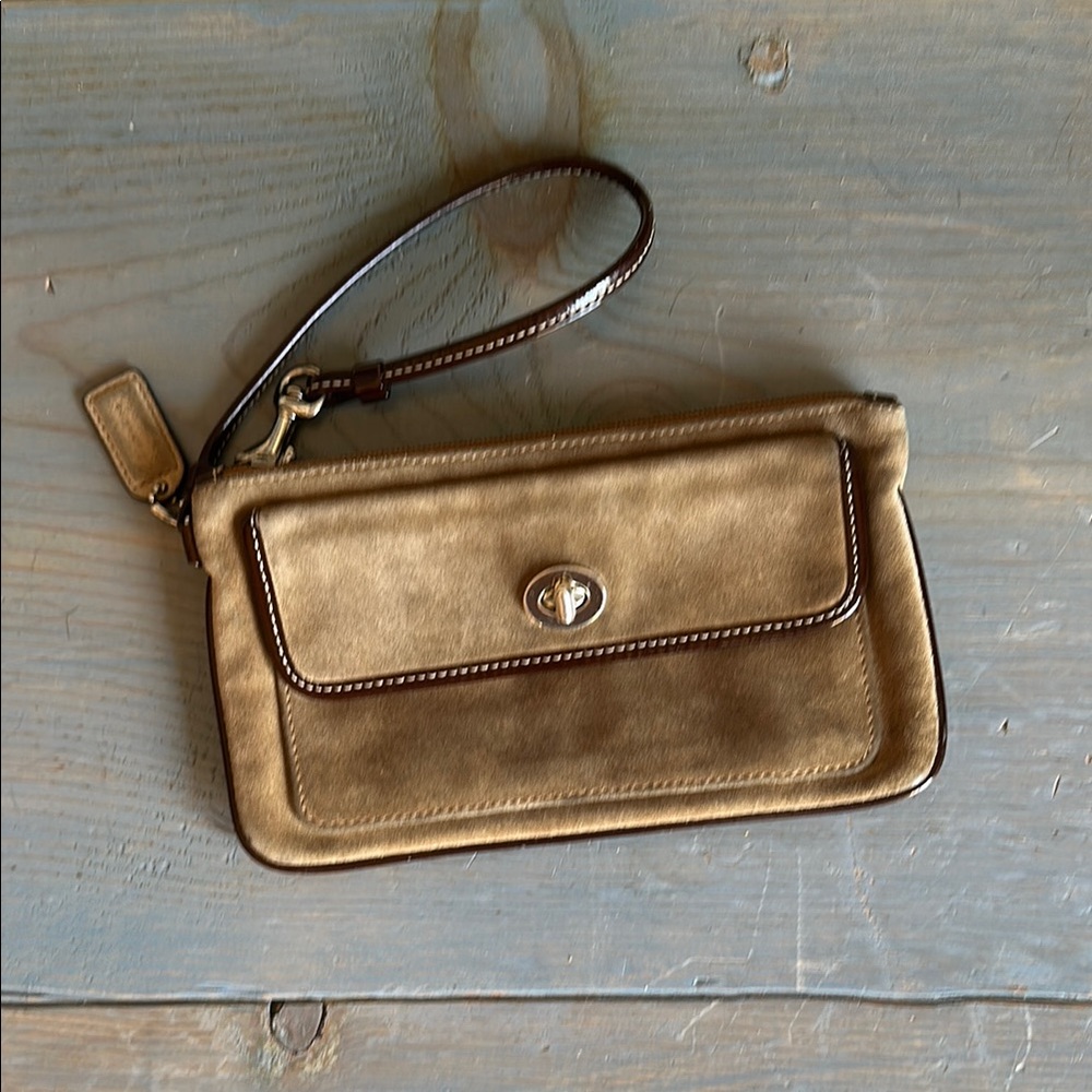 Tan Leather Wristlet Clutch
